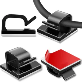 100/200 Pcs Cable Clips, Adhesive Cable Organizer Cord Holder Wire Clip Wire Management Self Adhesive Hooks Wire Holder for Office, Home, Multicolor (Black, 100PCS)