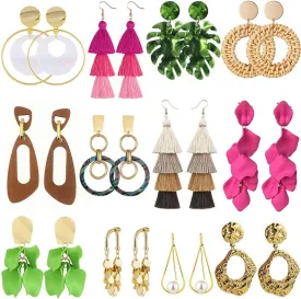 11 Pairs Big Disc Drop Earrings Gold Dangle Earrings Round Hammered Statement Earrings For Women Set