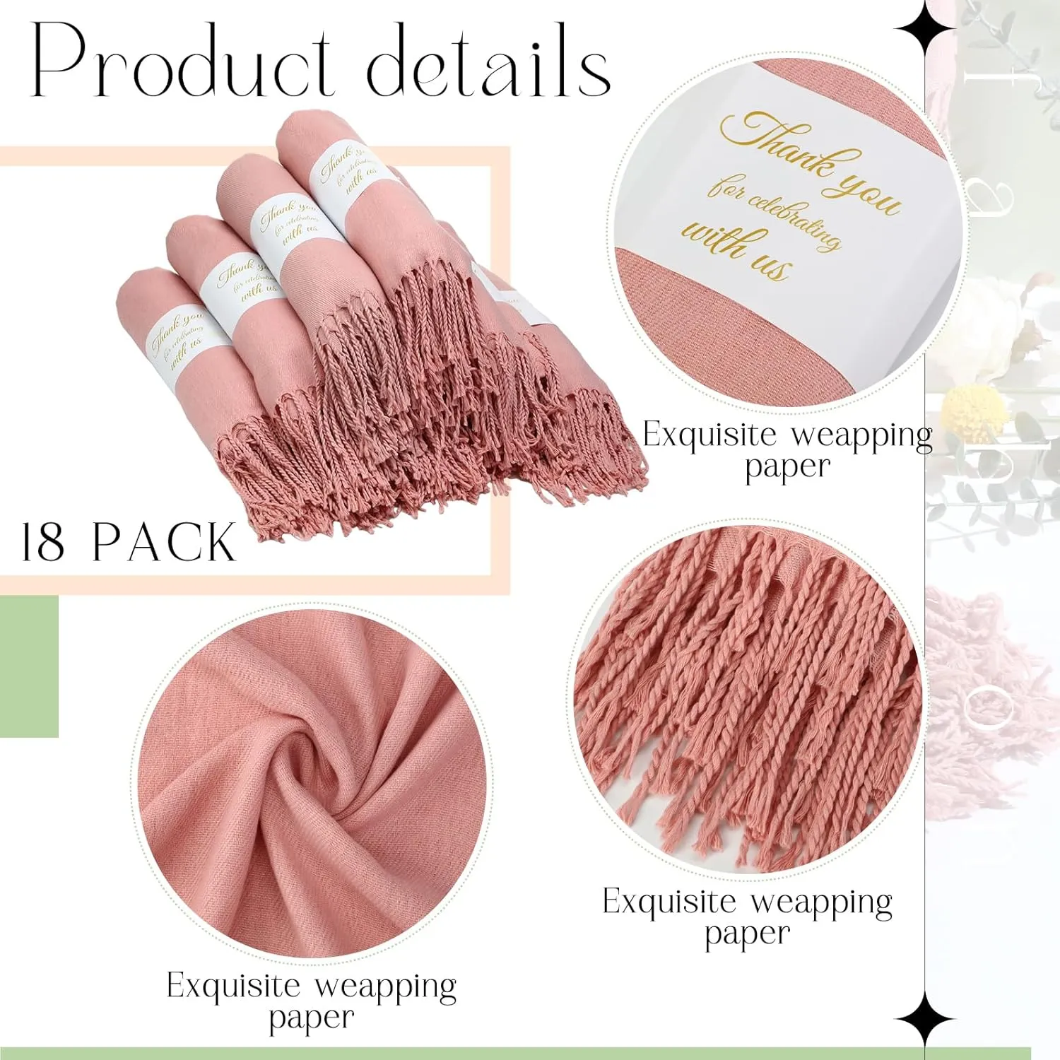 18 Pack Scarf Pashmina Shawls and Wraps for Wedding Bridesmaid Party Favors Gifts Guests Bulk with Thank You Box