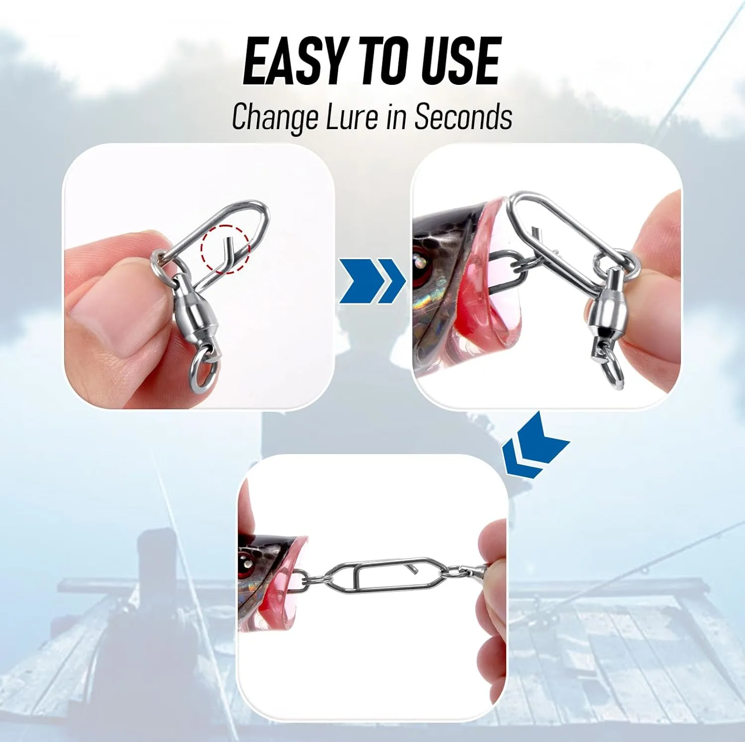 30-Pack Fishing Speed Clips Quick Change Snap Swivels, Ball Bearing Swivel Power Clips Fishing Snap Swivels Freshwater Saltwater Crankbait Popper Lures Quick Snaps Connectors Tackle
