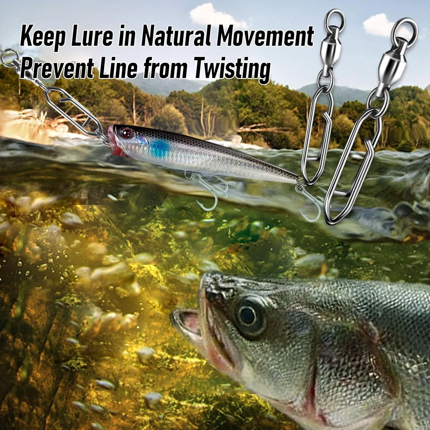 30-Pack Fishing Speed Clips Quick Change Snap Swivels, Ball Bearing Swivel Power Clips Fishing Snap Swivels Freshwater Saltwater Crankbait Popper Lures Quick Snaps Connectors Tackle
