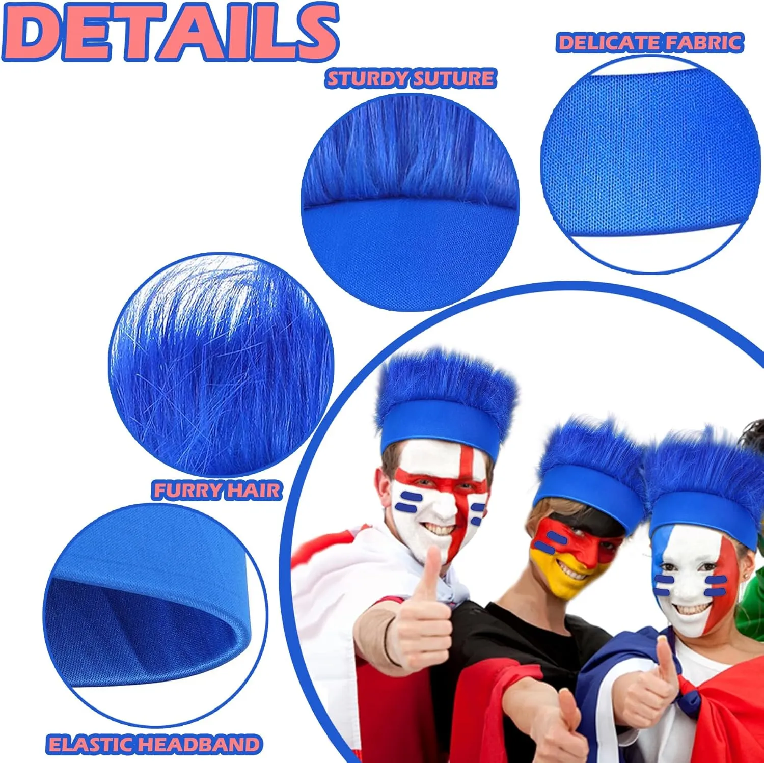 6Pcs Hairy Headbands Trolls Flowy Crazy Hair & Stickers - Spirit Week Accessory Sports Cheering Headwear Costume Props (Mixed Colors)