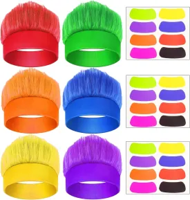 6Pcs Hairy Headbands Trolls Flowy Crazy Hair & Stickers - Spirit Week Accessory Sports Cheering Headwear Costume Props (Mixed Colors)