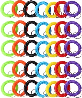 70Pcs Colorful Stretchy Keychain Bracelet Spiral Wristband Keychain for Outdoor, Gym