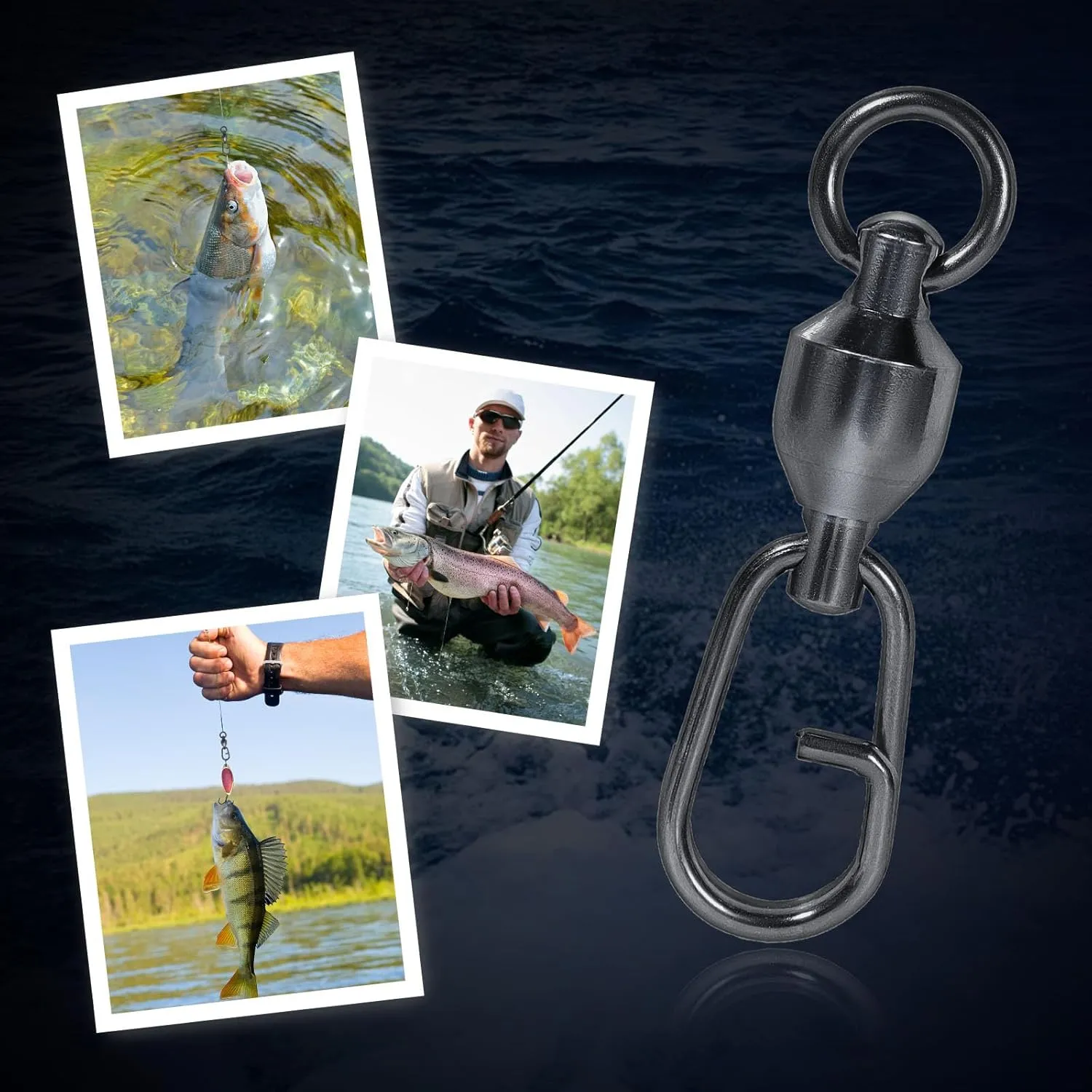 9KM DWLIFE Ball Bearing Fishing Swivels Snaps with Oval Split Rings, Power Snaps Quick Change Fishing Lure Rings Connector