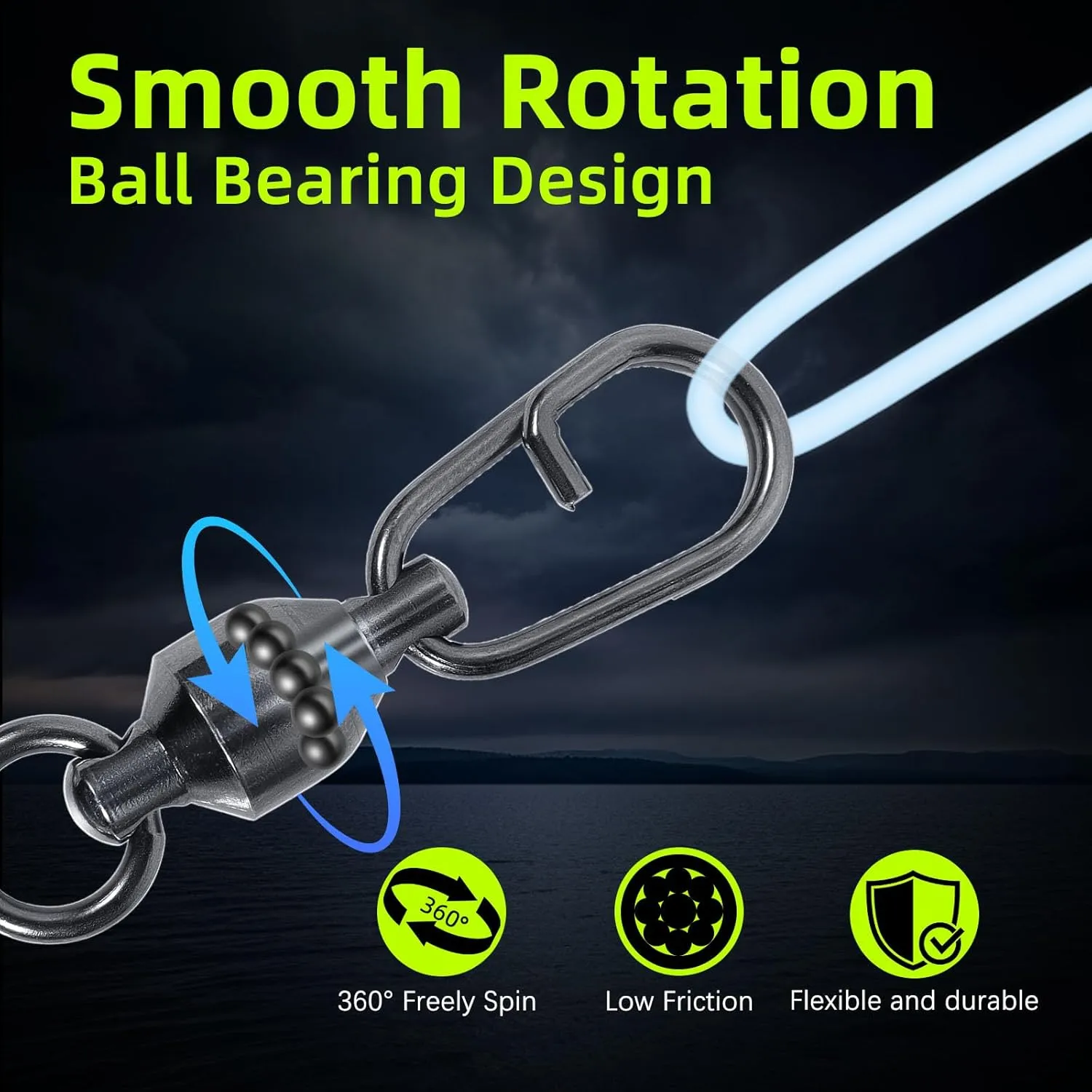 9KM DWLIFE Ball Bearing Fishing Swivels Snaps with Oval Split Rings, Power Snaps Quick Change Fishing Lure Rings Connector