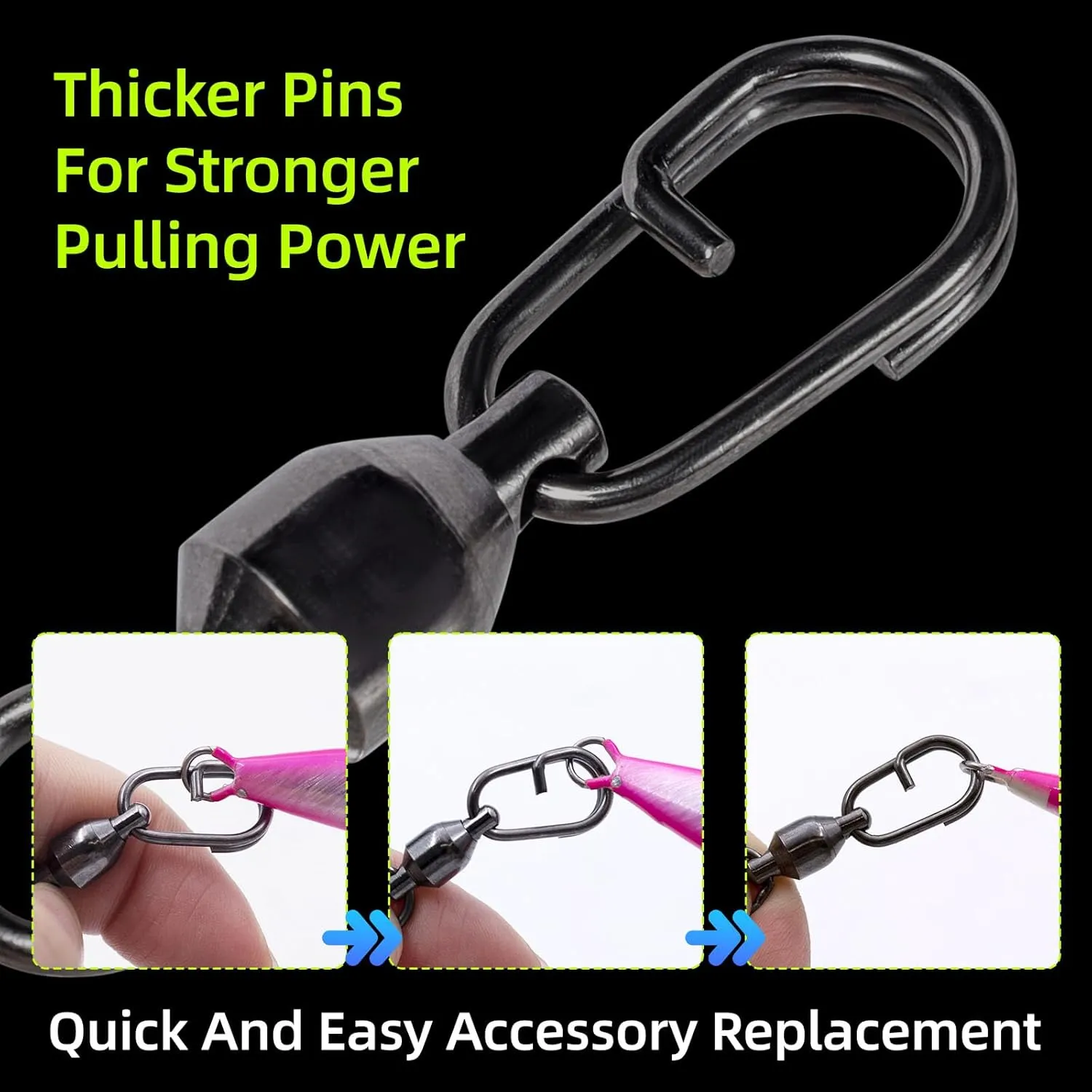 9KM DWLIFE Ball Bearing Fishing Swivels Snaps with Oval Split Rings, Power Snaps Quick Change Fishing Lure Rings Connector