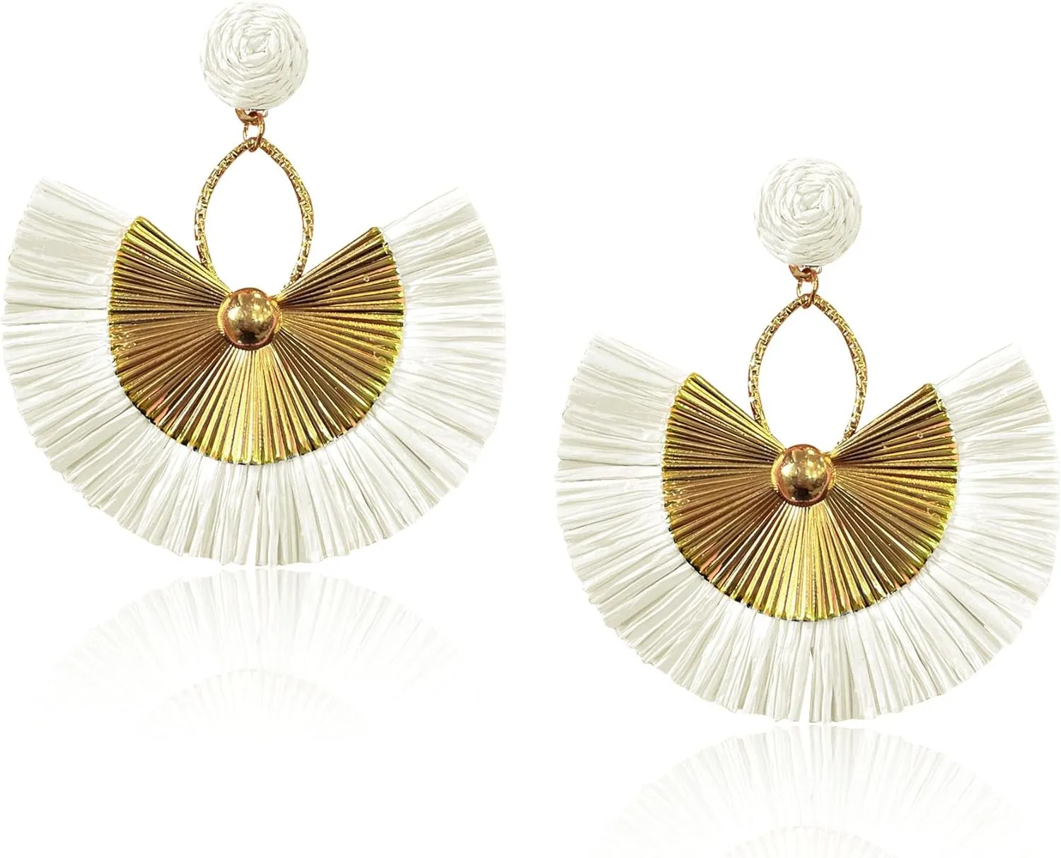 Anmpab Straw Fan Bohemian Tassel Earrings for Women Trendy Colorful Fringe Summer Beach Statement Earrings