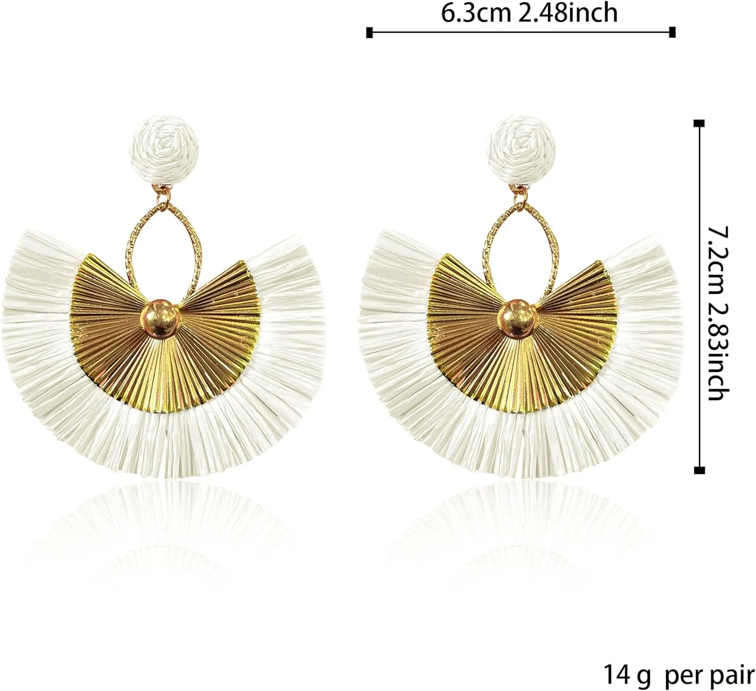 Anmpab Straw Fan Bohemian Tassel Earrings for Women Trendy Colorful Fringe Summer Beach Statement Earrings