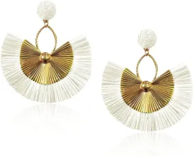 Anmpab Straw Fan Bohemian Tassel Earrings for Women Trendy Colorful Fringe Summer Beach Statement Earrings