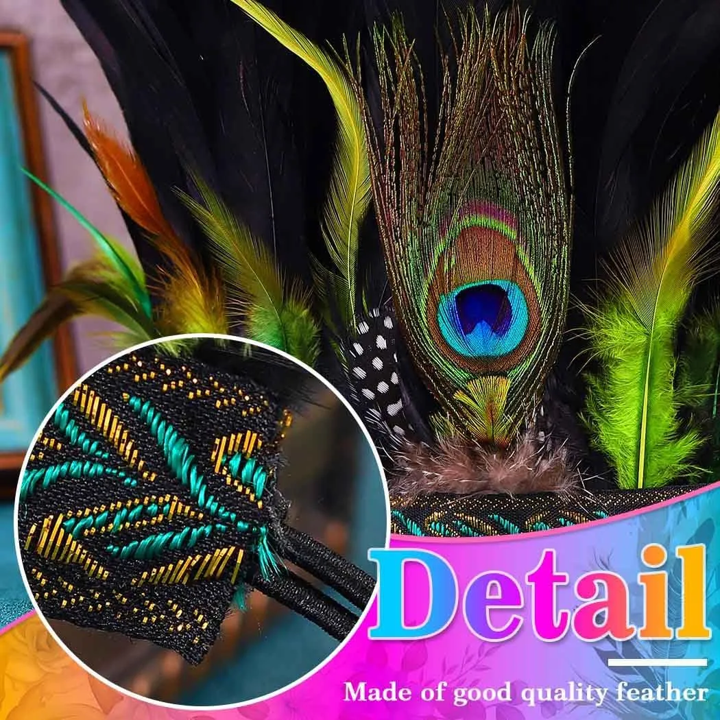 Aukmla Peacock Feather Headband Black Carnival Feather Headpiece Headdress for Women
