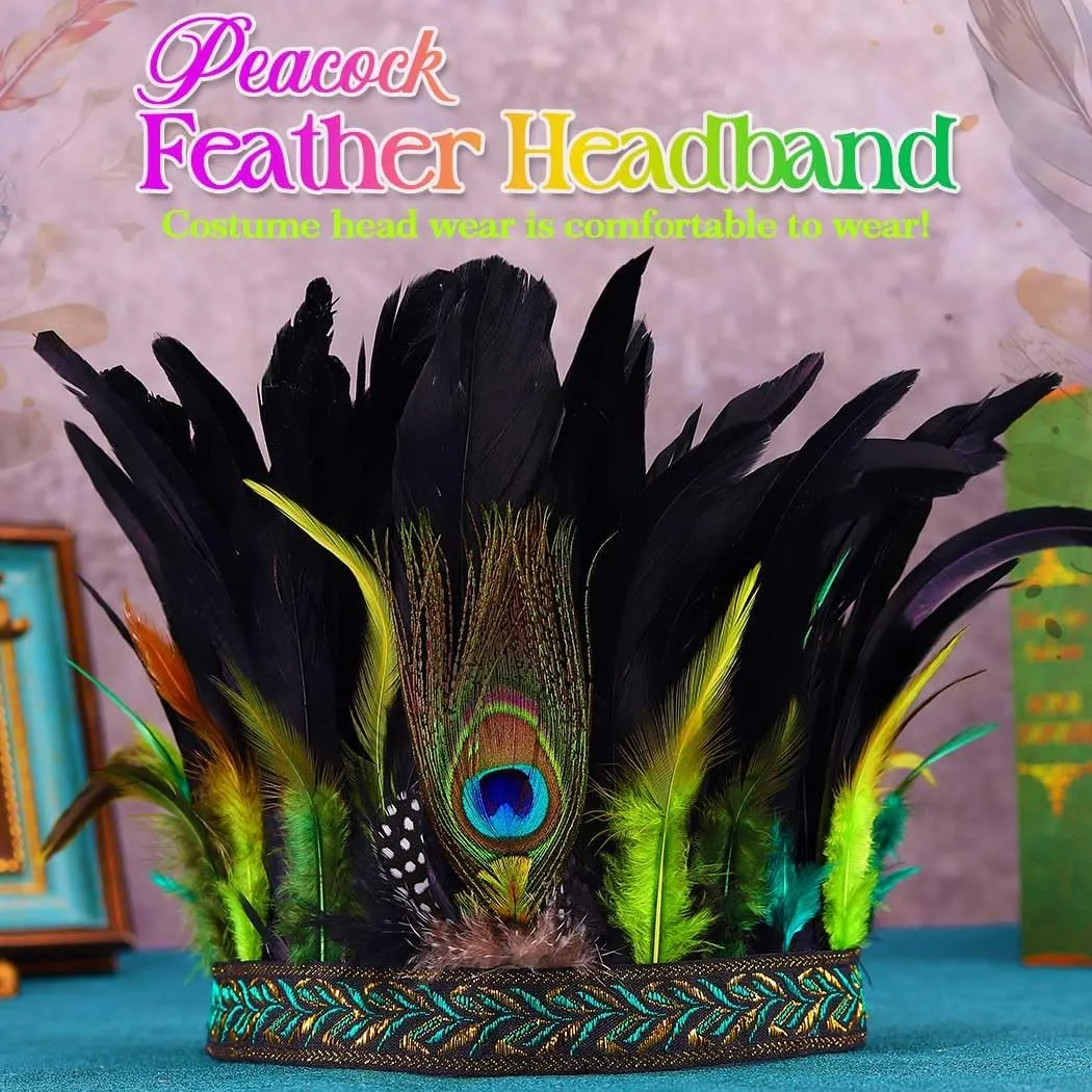 Aukmla Peacock Feather Headband Black Carnival Feather Headpiece Headdress for Women
