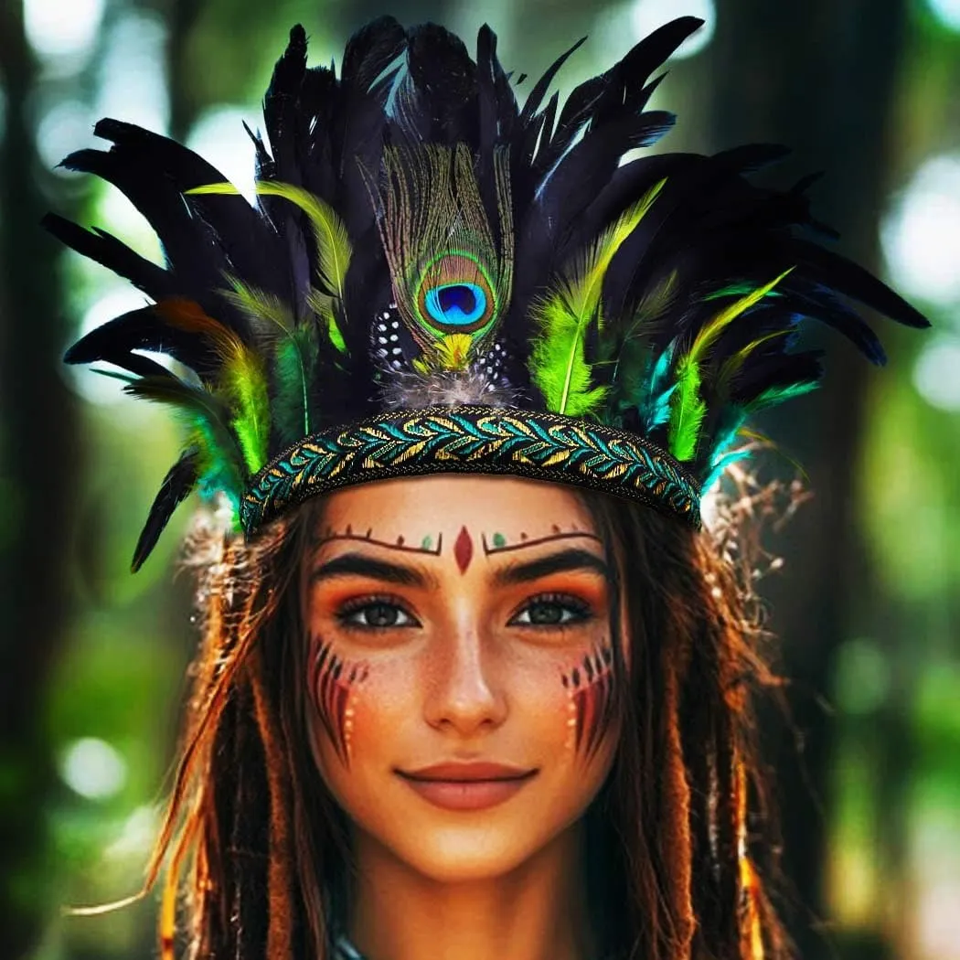 Aukmla Peacock Feather Headband Black Carnival Feather Headpiece Headdress for Women