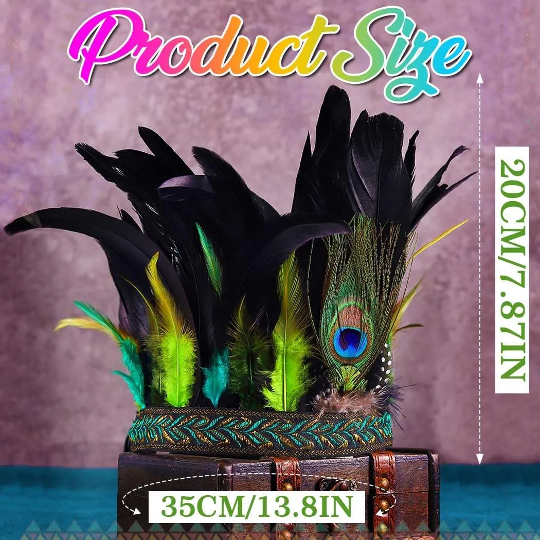Aukmla Peacock Feather Headband Black Carnival Feather Headpiece Headdress for Women
