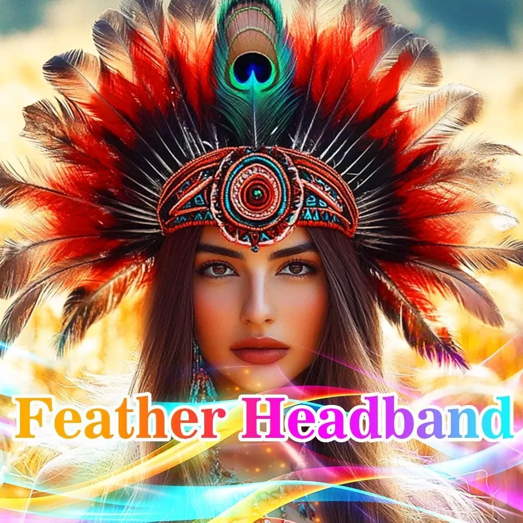 Aukmla Peacock Feather Headband Black Carnival Feather Headpiece Headdress for Women