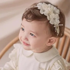 Baby Girl Lace Headbands with BowKnot Flowers Christening Baptism Headband Elastic Floral Hairbands Soft Lace Hair Accessory Newborn Infant Toddler for Birthday Party (BowKnot Flowers, One Size)