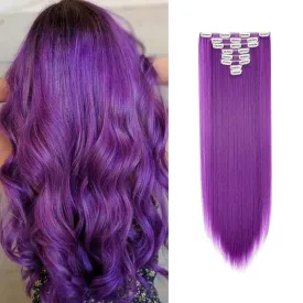 Benehair 8PCS Clip in Hair Extensions for Women Dark Purple Seamless Double Weft Hair Extensions Full Head 18 Clips Women Colorful Hairpiece 26" Straight Tangle-free Silky Soft Party Fashion Cosplay