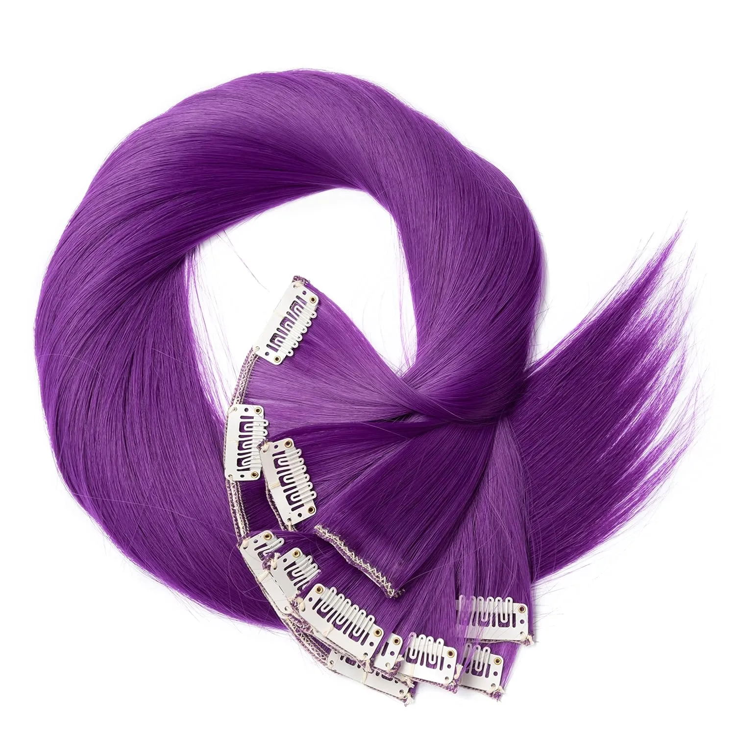 Benehair 8PCS Clip in Hair Extensions for Women Dark Purple Seamless Double Weft Hair Extensions Full Head 18 Clips Women Colorful Hairpiece 26" Straight Tangle-free Silky Soft Party Fashion Cosplay