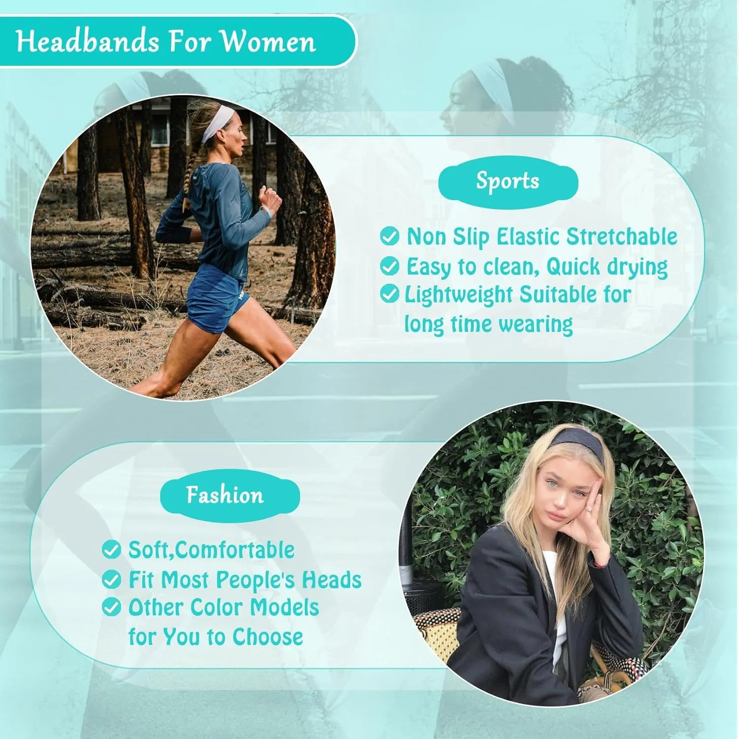 Black Headbands for Women Non Slip Head Bands for Women's Hair Elastic Womens Headbands Soft Cotton Cloth Fashion headband for Daily Workout Sports Running Yoga
