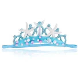 Blue Elastic Headband with Pearl Seashell Starfish Headbands with Veil Fishtails Soft Headwrap Hair Band Hair Accessories