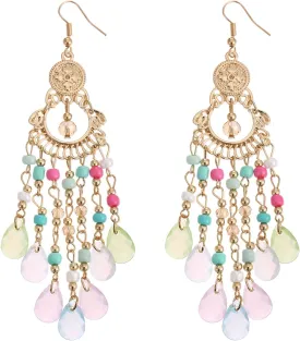 Boho Beaded Tassel Earrings, Long Fringe Statement Earrings Native Beaded Dangle Earrings for Women
