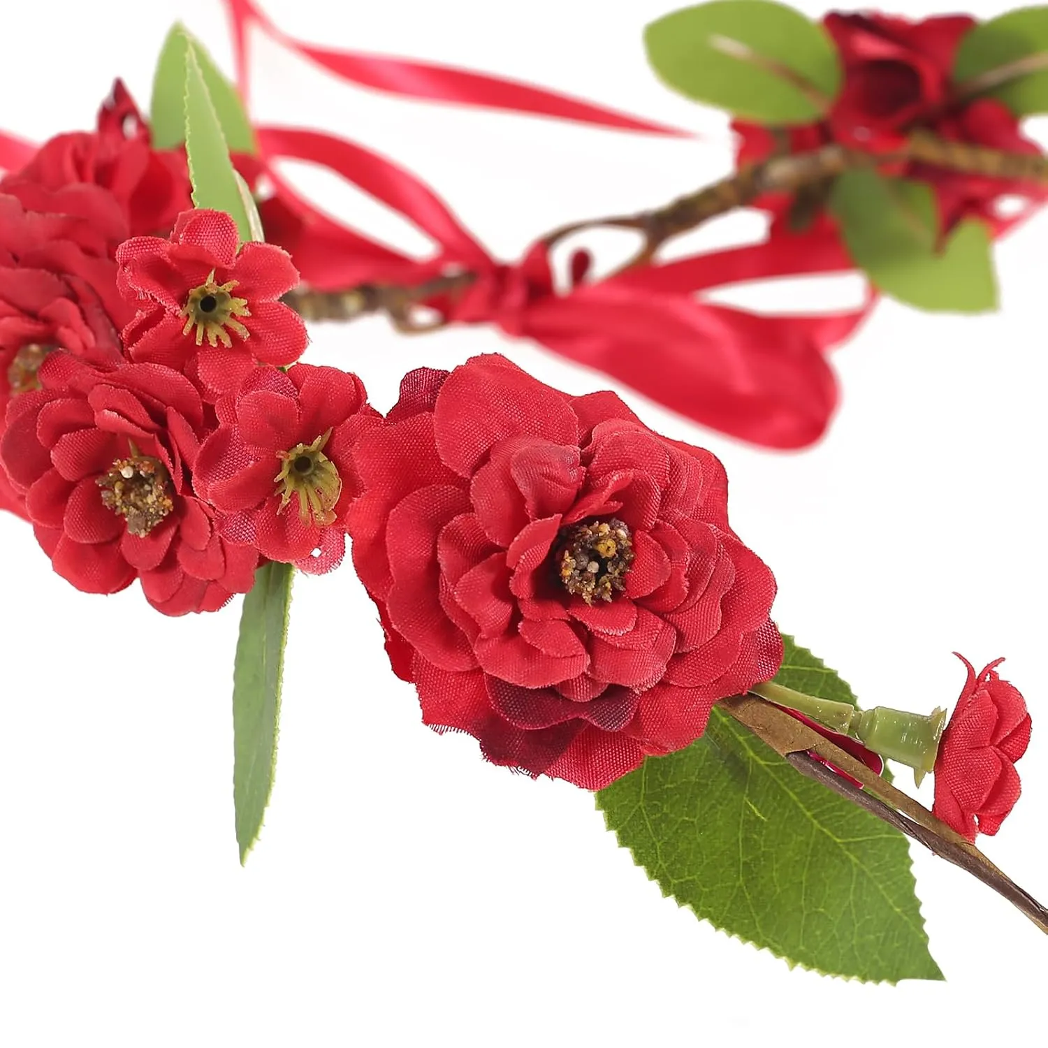 Bubbmi Red Elf Costume Flower Crown Headband with Pendant, Cosplay Party Woodland Forest Fairy Headpiece for Women Girls