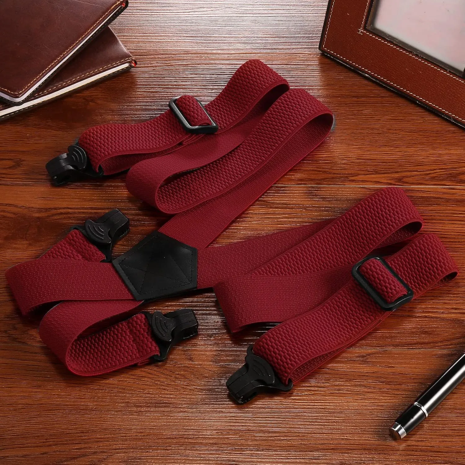 Buyless Fashion Heavy Duty Suspenders for Men - 48" Adjustable Straps 1 1/2" - X Back with Black Plastic Clips