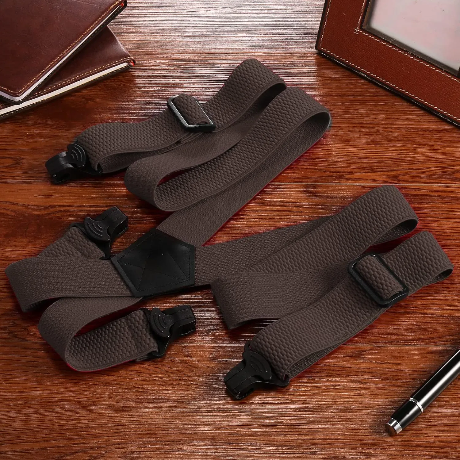 Buyless Fashion Heavy Duty Suspenders for Men - 48" Adjustable Straps 1 1/2" - X Back with Black Plastic Clips