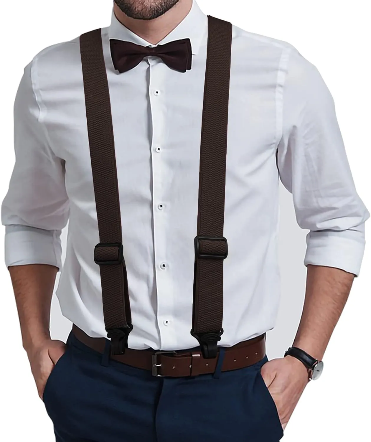 Buyless Fashion Heavy Duty Suspenders for Men - 48" Adjustable Straps 1 1/2" - X Back with Black Plastic Clips