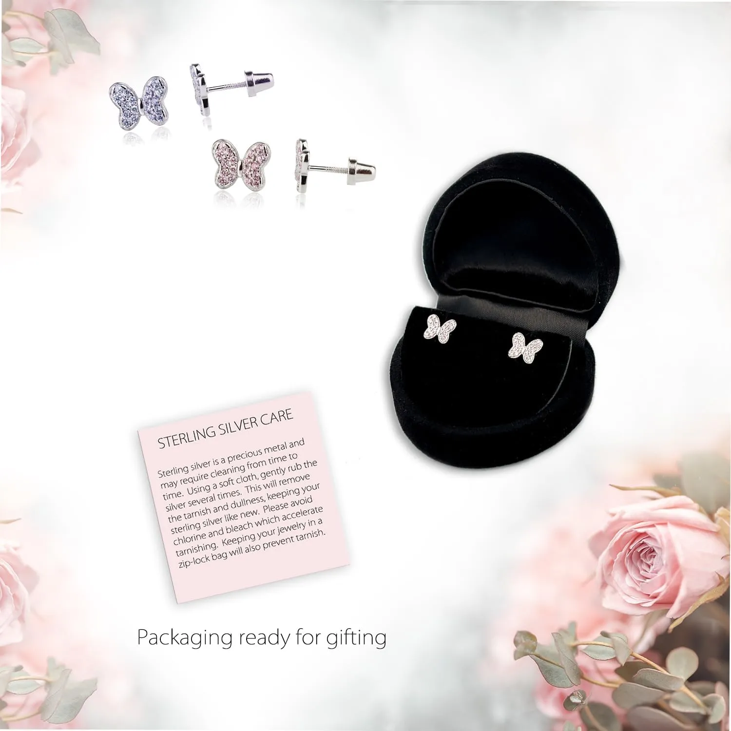 Cherished Moments Sterling Silver CZ Butterfly Screw-Back Earrings for Little Girls and Kids