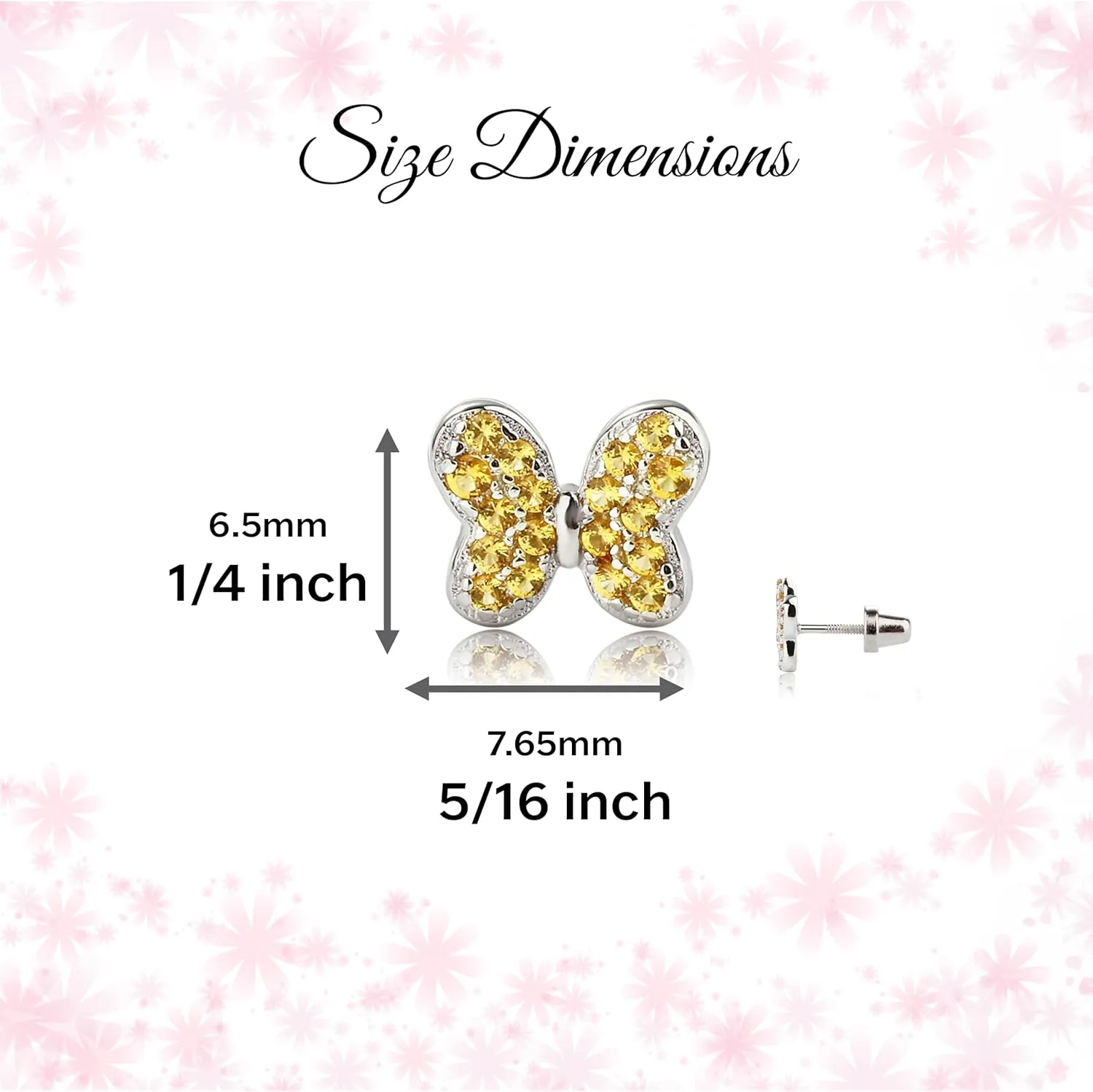 Cherished Moments Sterling Silver CZ Butterfly Screw-Back Earrings for Little Girls and Kids