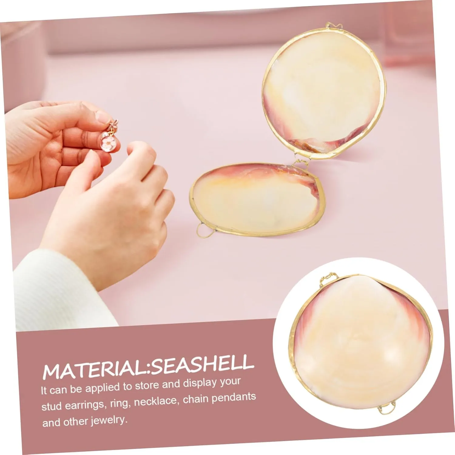 COHEALI Box Shell Jewelry Holder Earring Holder Jewelry Display Holder Metal Seashell Figurine Pendant Case Delicate Jewelry Organizer White Mosaic Child Natural Freshwater Shells Showcase