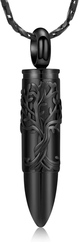Cremation Jewelry Bullet Urn Necklace for Ashes for Men Women Tree of Life Urn Pendant Ashes Human Memorial Jewelry