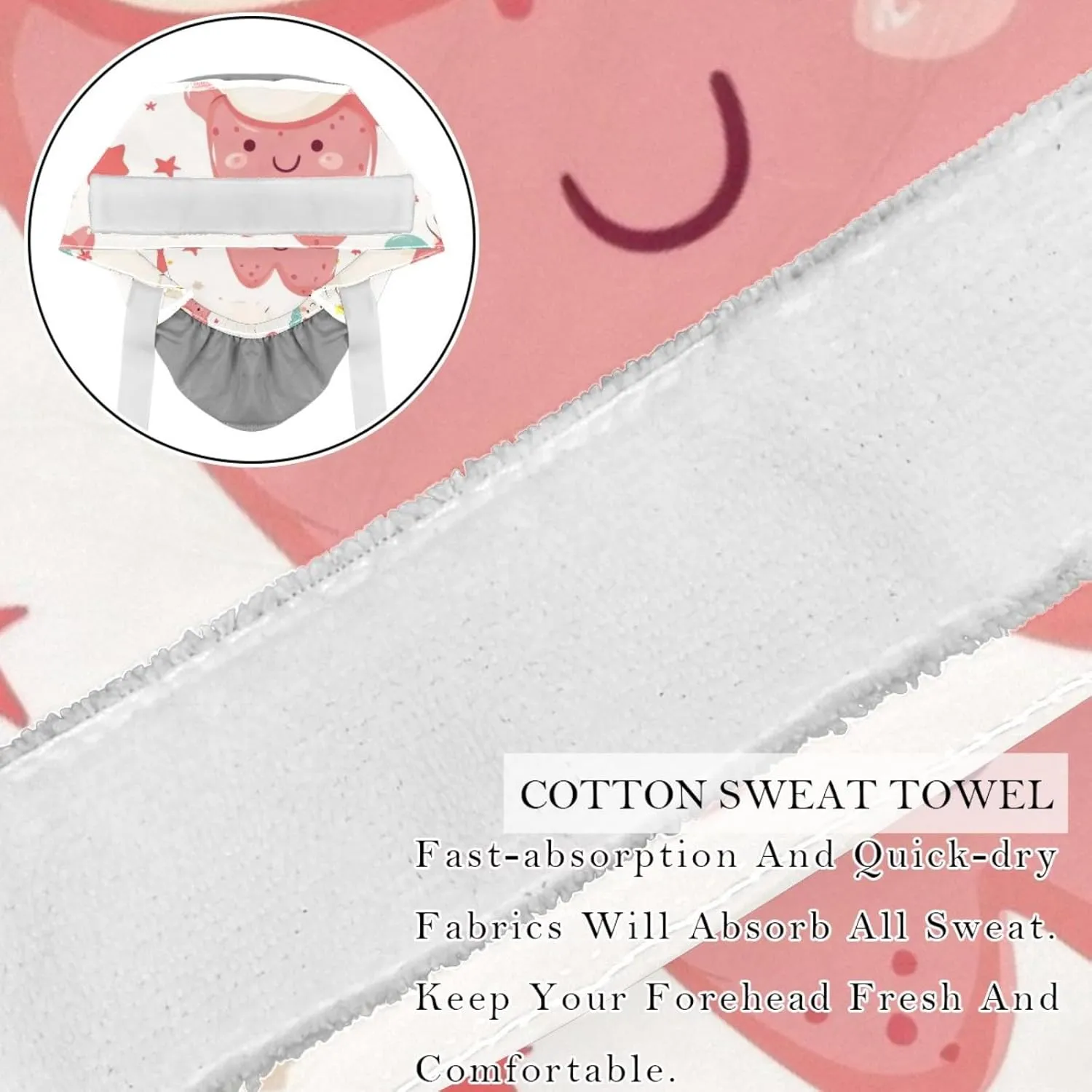 Cute Teeth Pattern Working Cap with Button Long Hair Adjustable Working Hat Ponytail Holder 2 Pcs Tie Back Hats