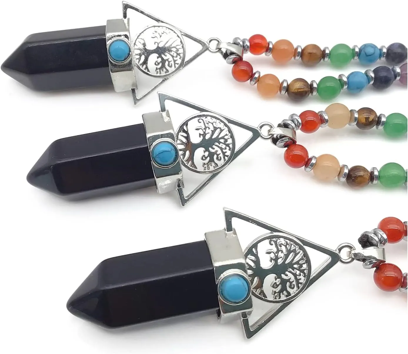 EDEN'S CALL Tree of Life 7 Chakra Stone Beads Necklace for Women and Men Hexagonal Crystal Point Pendant Necklace