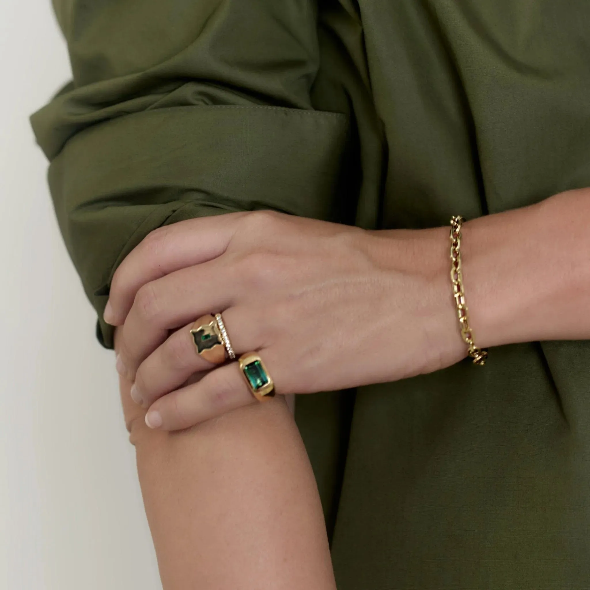 Emerald Baguette Form Signet Ring
