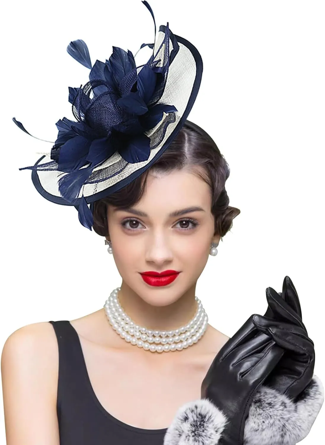 Fascinator Hats for Women Mesh Bow Rhinestone Feather Wedding Tea Party Derby Hat Clip Headband