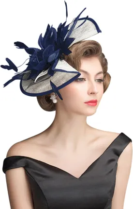 Fascinator Hats for Women Mesh Bow Rhinestone Feather Wedding Tea Party Derby Hat Clip Headband