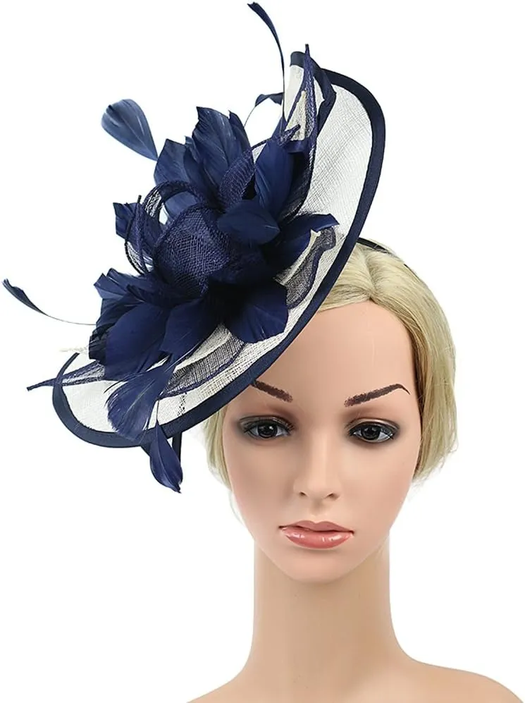 Fascinator Hats for Women Mesh Bow Rhinestone Feather Wedding Tea Party Derby Hat Clip Headband