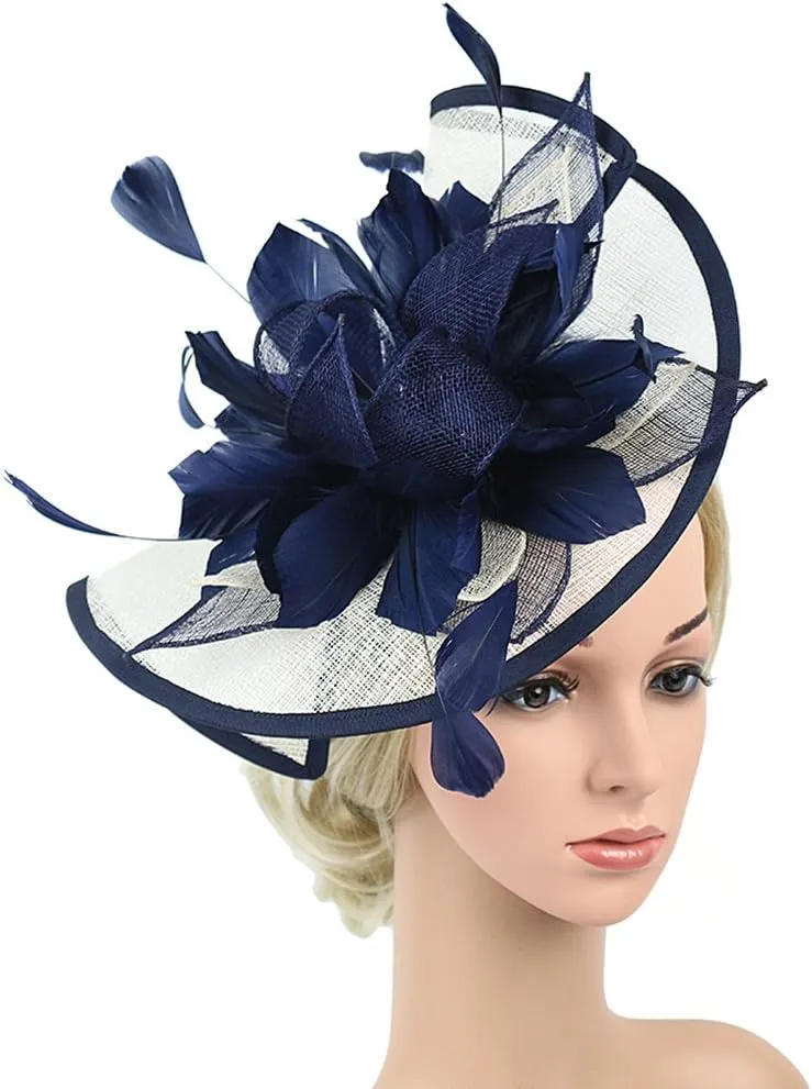 Fascinator Hats for Women Mesh Bow Rhinestone Feather Wedding Tea Party Derby Hat Clip Headband
