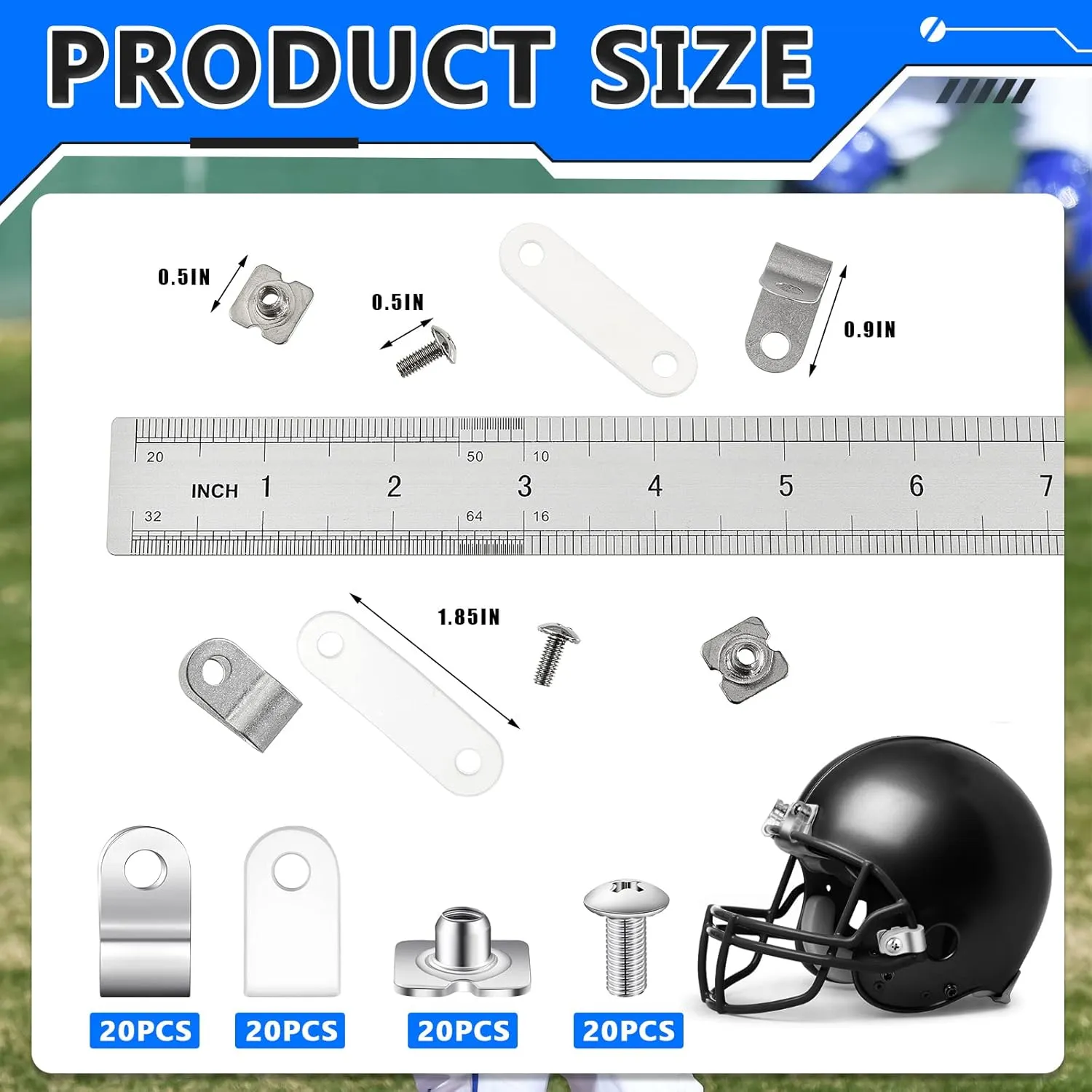 Football Helmet Repair Kit Football Helmet Hardware Kit R Shape Football Visor Clips Screws Nuts with Rubber Gaskets for Youth Hockey Baseball Sports