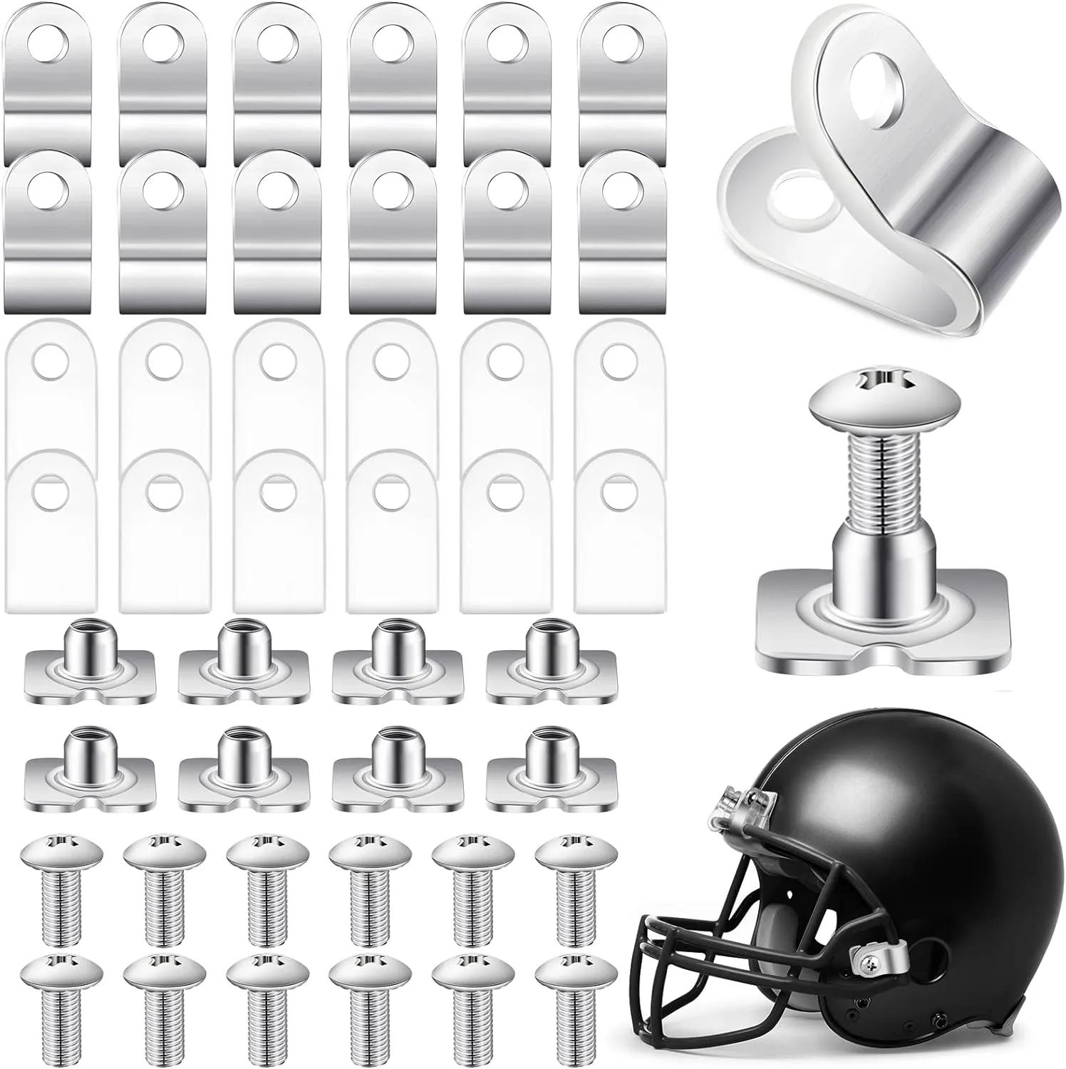 Football Helmet Repair Kit Football Helmet Hardware Kit R Shape Football Visor Clips Screws Nuts with Rubber Gaskets for Youth Hockey Baseball Sports