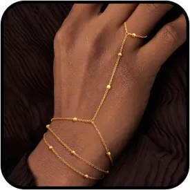 Gold Hand Chain Bracelet for Women, 14k Gold Plated Finger Ring Bracelet Dainty Adjustable Gold Hand Bracelets for Women Non Tarnish Trendy Simple Jewelry for Women