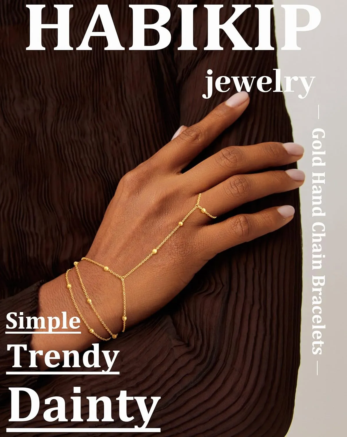 Gold Hand Chain Bracelet for Women, 14k Gold Plated Finger Ring Bracelet Dainty Adjustable Gold Hand Bracelets for Women Non Tarnish Trendy Simple Jewelry for Women