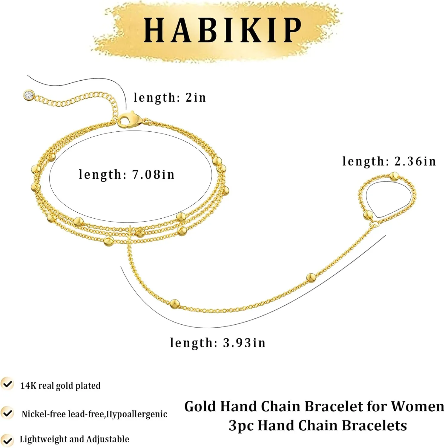 Gold Hand Chain Bracelet for Women, 14k Gold Plated Finger Ring Bracelet Dainty Adjustable Gold Hand Bracelets for Women Non Tarnish Trendy Simple Jewelry for Women