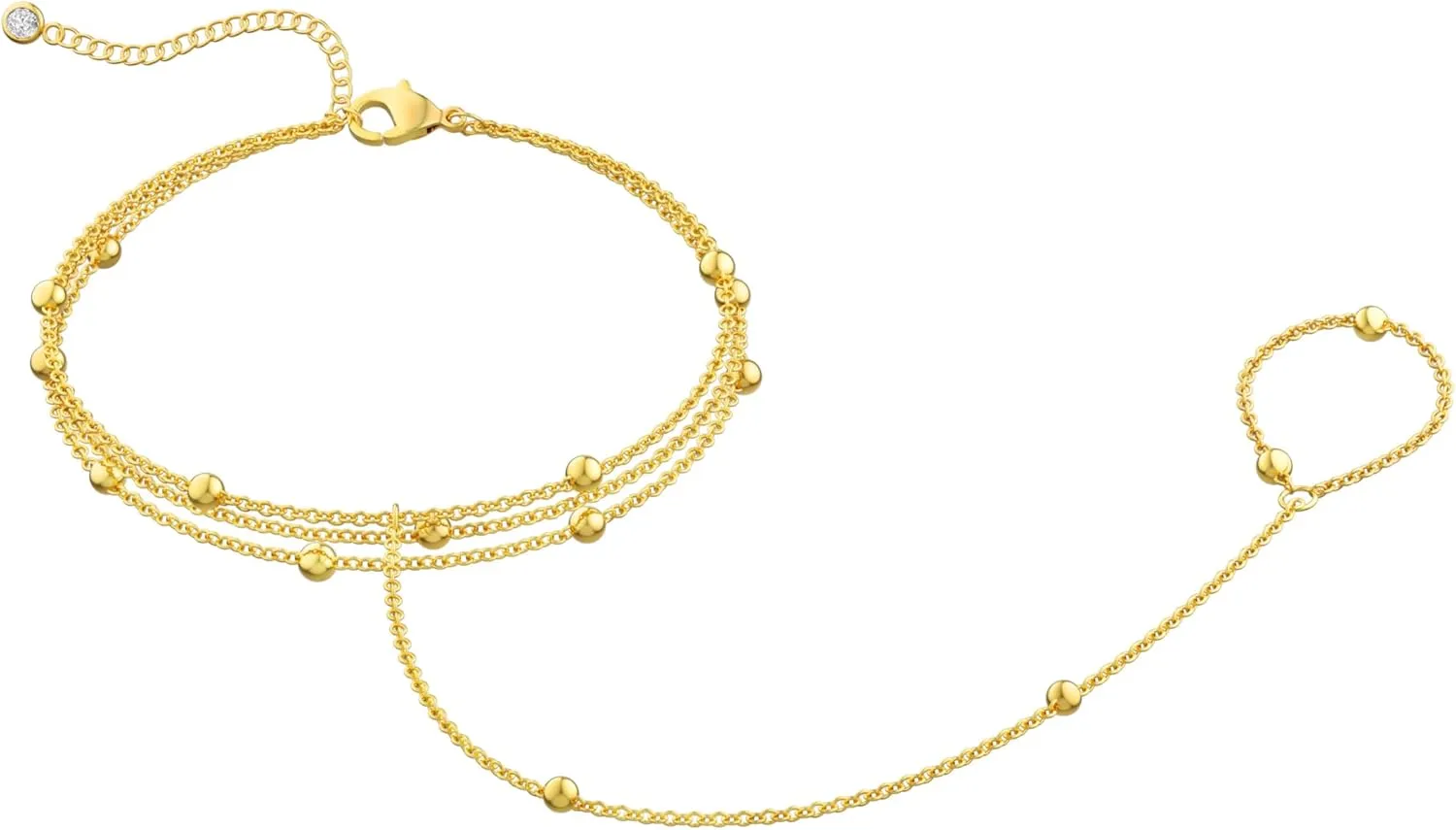 Gold Hand Chain Bracelet for Women, 14k Gold Plated Finger Ring Bracelet Dainty Adjustable Gold Hand Bracelets for Women Non Tarnish Trendy Simple Jewelry for Women