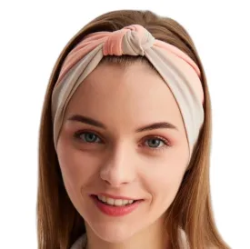 Headbands for Women Knotted Stretchy Head Bands Sport Hair Bands Non Slip Turban Two Colors Headwrap Yoga Workout Running Hair Accessories (Light Beige&Salmon, 1 Size)