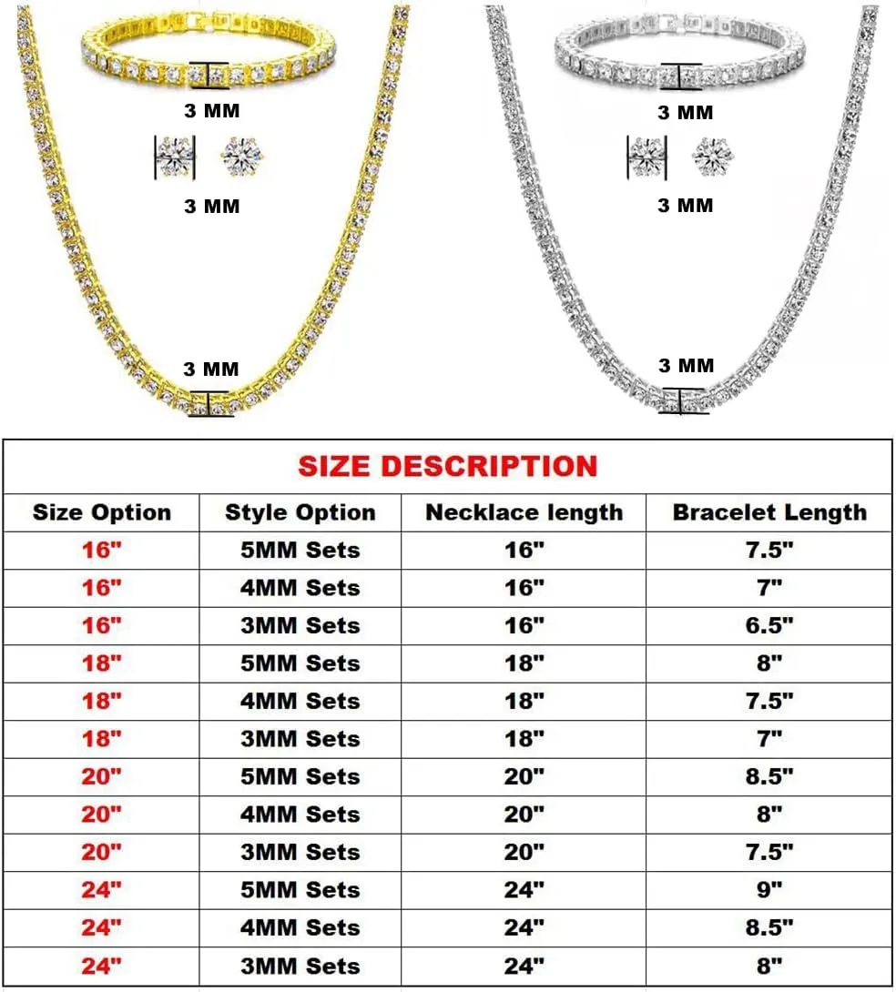 HH BLING EMPIRE Gold Silver Iced Out Diamond Tennis Chain Necklace for Men Women, Rhinestone Tennis Necklaces for Women and Teens, Tennis and Cuban Link Chains 18-30 Inches