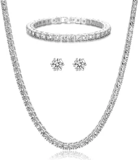 HH BLING EMPIRE Gold Silver Iced Out Diamond Tennis Chain Necklace for Men Women, Rhinestone Tennis Necklaces for Women and Teens, Tennis and Cuban Link Chains 18-30 Inches