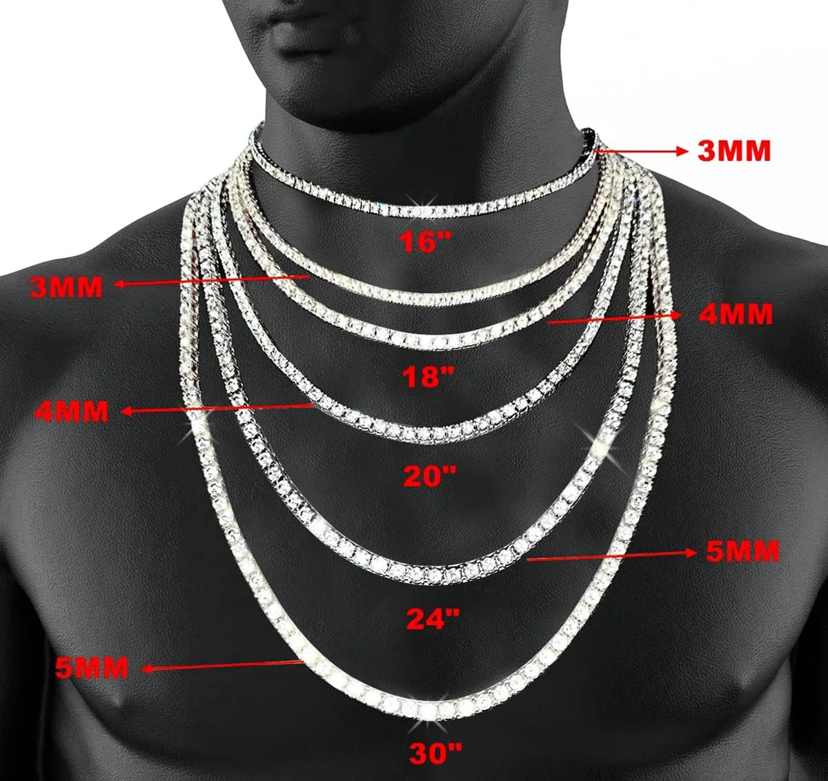 HH BLING EMPIRE Gold Silver Iced Out Diamond Tennis Chain Necklace for Men Women, Rhinestone Tennis Necklaces for Women and Teens, Tennis and Cuban Link Chains 18-30 Inches